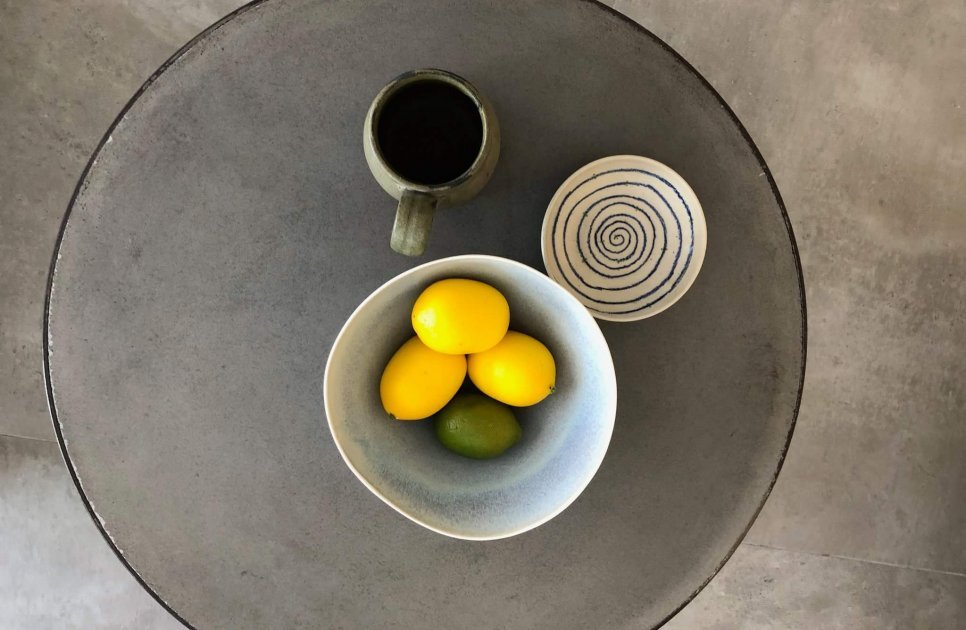 Coffee and lemons on a table at the villa