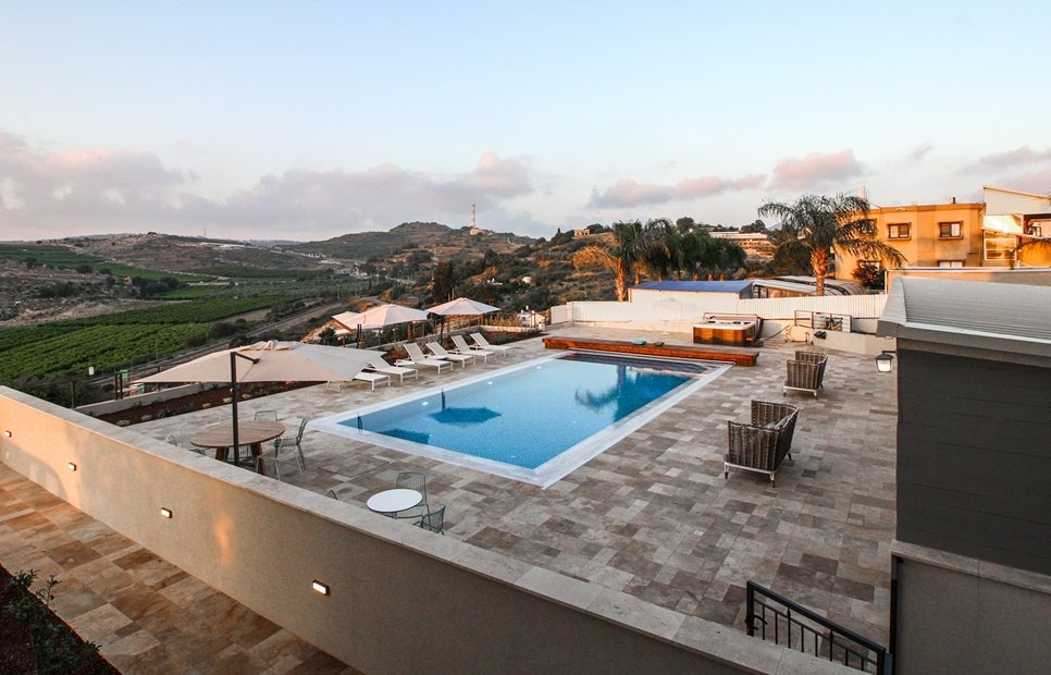 The pool and the Galilee view from the upper terrace